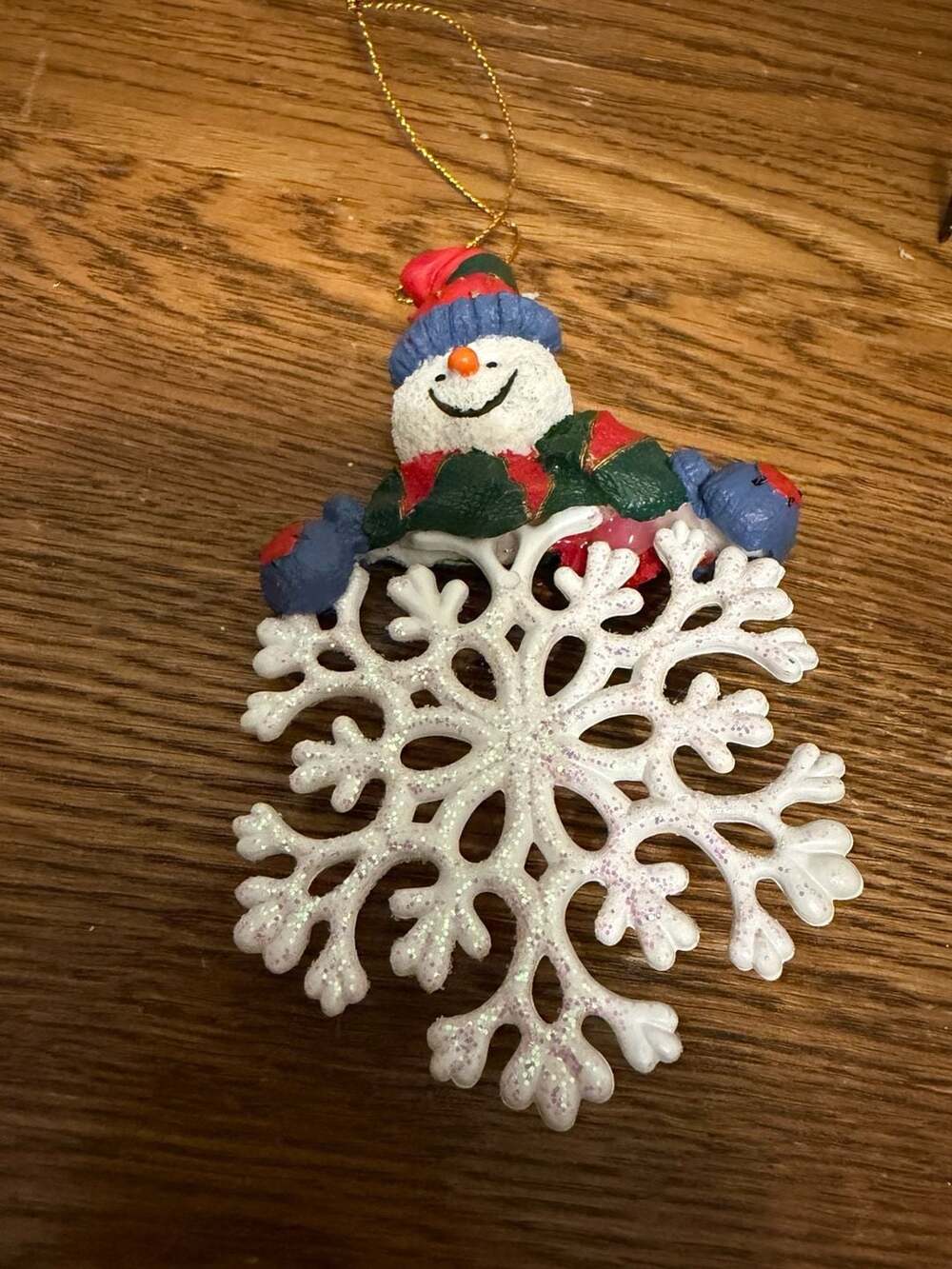 Unbranded Snowman Christmas Ornament Holding Glitter Snowflake